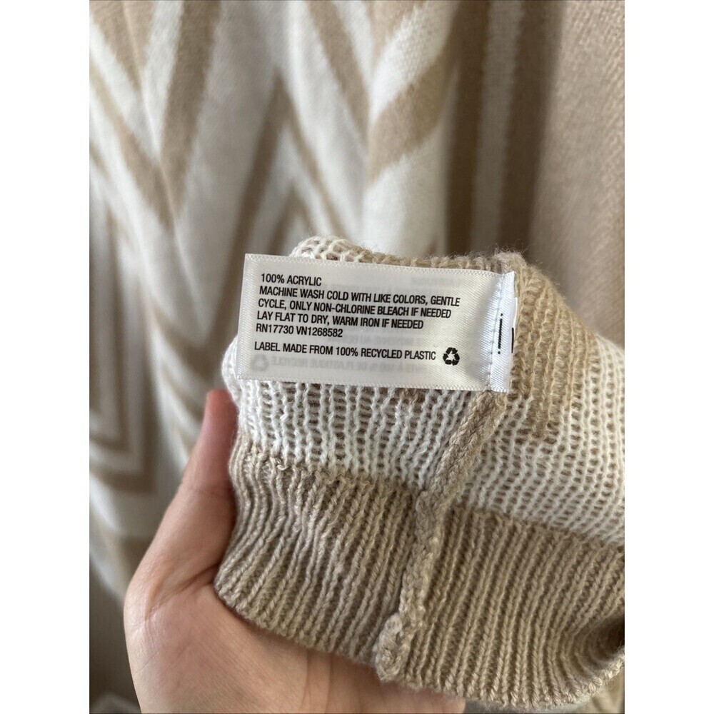 Ava & Vic Women’s Beige Brown Zigzag Turtleneck Poncho One Size Knit Cozy - Picture 5 of 6